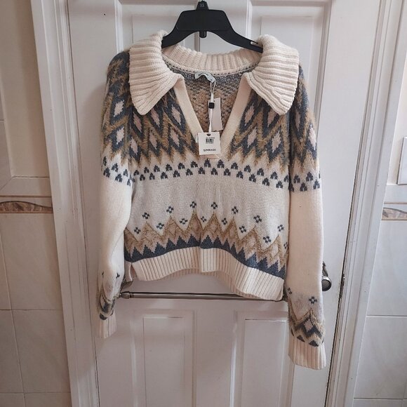 SIMKHAI Clarence Ivory Fair Isle Polo Pullover - Picture 1 of 9